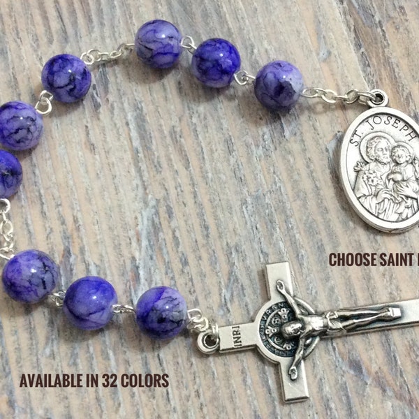 St Joseph Chaplet, Pocket Rosary, Catholic Prayer Beads, Nine Bead Chaplet, Holy Family, St Michael, St Anne, St Anthony, St Francis