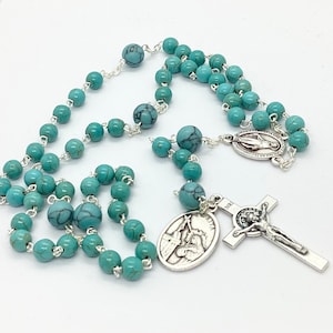 Handmade Turqouiose Gemstone Catholic rosary, prayer beads, rosary beads, Women Rosary, Miraculous medal, St Benedict Cross