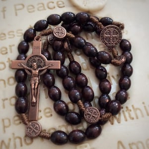 St Benedict Wooden Rosary, Catholic Men Rosary, Catholic Rosary, Wood bead rosary, Mens Rosary, RCIA gifts, Rosary for man, Prayer Beads