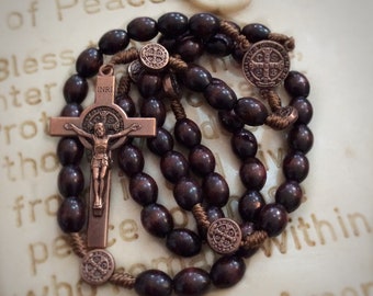 St Benedict Wooden Rosary, Catholic Men Rosary, Catholic Rosary, Wood bead rosary, Mens Rosary, RCIA gifts, Rosary for man, Prayer Beads