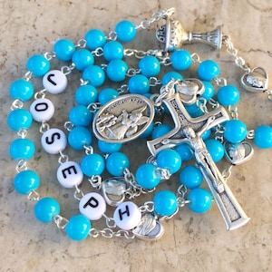 Personalized Blue Boy First Communion Rosary Personalized Rosary Baptism Rosary Gift for Godson Prayer Beads Rosary With Name Rosaries