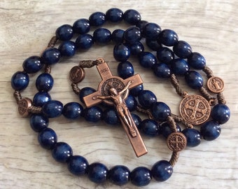 St Benedict Wooden Rosary, Catholic Men Rosary, Catholic Blue Rosary, Mens Rosary, Rosary for man, Prayer Beads, RCIA Gifts