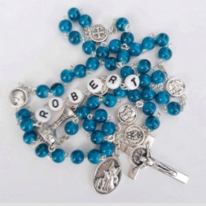 Personalized rosary, First communion boy, Baptism rosary boy, Rosary with name, Personalized blue rosary, Prayer beads