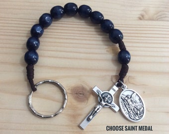 St. Benedict Tenner Pocket Rosary - With Keyring , One Decade Rosary Keychain, Catholic Car Accesories, Catholic Car Decal, Pocket Rosary