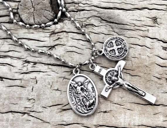 Protection From Evil Necklace, Catholic Saint Pendant Necklace Religious  Gifts for Him/her, Catholic Jewelry, St Michael, St Benedict Cross 