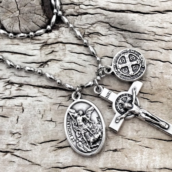 Protection from evil necklace, Catholic Saint Pendant Necklace  Religious Gifts for Him/Her, Catholic Jewelry, St Michael, St benedict cross