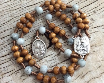 St Joseph Wood Bead Rosary, Chaplet of St Joseph, Saint of Fathers & Families, Handmade wooden rosary, Catholic Chaplet, Holy Family