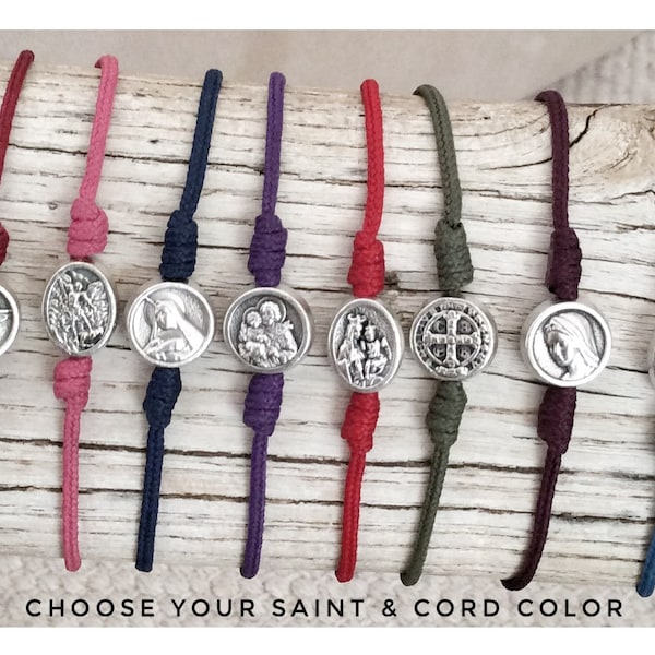 Minimalist Bracelets with Catholic Saint Medals, custom made with medal & cord of your choice, St Michael, St Gerard, St Joseph, Padre pio