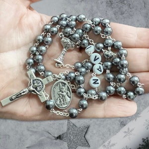 Personalized First Communion Rosary in Dark Blue and Silver Boy - Catholic Baptism, Confirmation Gift - Male Gift Rosary with name