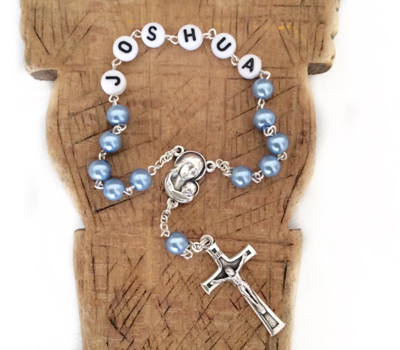 Personalized Rosary Rosary With Name Baby Blue Baptism Etsy