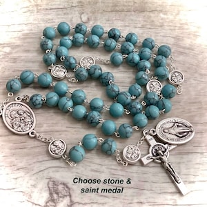 Turquoise Gemstone Rosary Beads, Catholic Prayer Beads, rcia gift, Custom rosary, St Joseph rosary, Man Rosary, Priest Gift