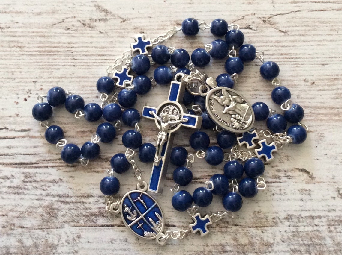 Blue Rosary Beads Catholic Rosary Blue Prayer Beads St Etsy UK