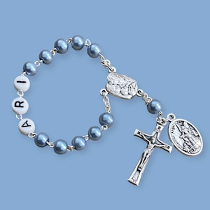 Personalized rosary, Rosary with name, Baby blue - Baptism, First Communion boy, Mini rosary for boy, Rosary favors, Communion favors,