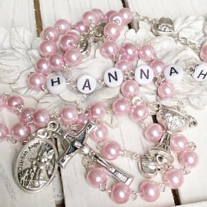 Personalized  Girl First Communion Rosary - Pink rosary - Personalized rosary, Baptism Rosary, Confirmation Catholic Gift for a Girl
