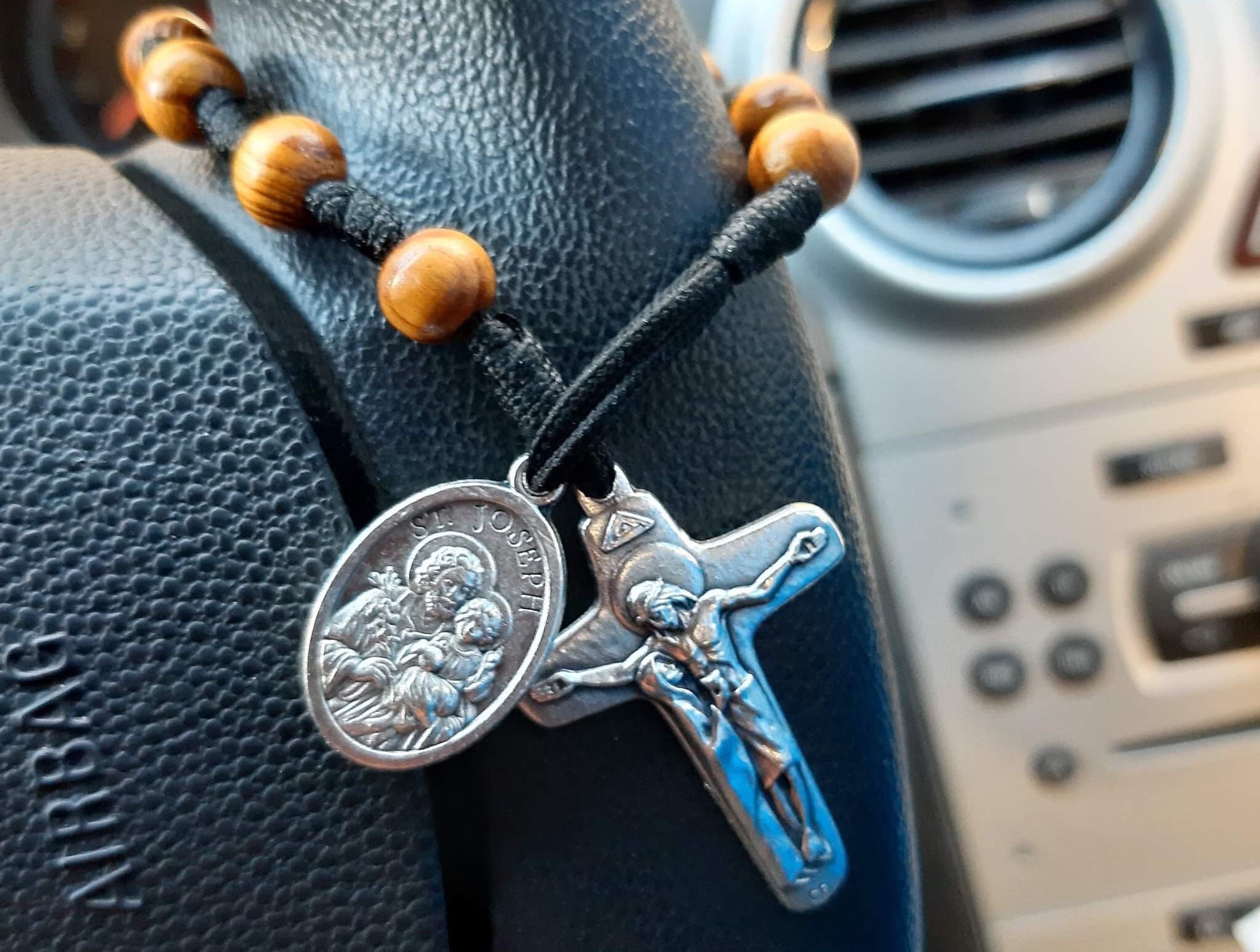 Katholischer Autorosenkranz aus Holz, Reisegeschenke für Pfarrer, ein Jahrzehnt Autorosenkranz, Autozubehör, katholische Geschenke, Taschenrosenkranz