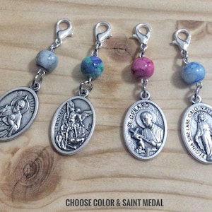 Rosary marker, Catholic Medals Keychain Gadgets ,Lobster Clasp with Pendant, St Michael Guardian Angel,  Holy Family,St Anthony, St Rita,