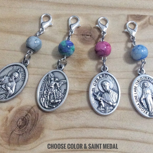 Rosary marker, Catholic Medals Keychain Gadgets ,Lobster Clasp with Pendant, St Michael Guardian Angel,  Holy Family,St Anthony, St Rita,