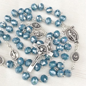 Traditional Blue Crystal Rosary - Miraculous Medal Rosary - Prayer Beads - Handmade Catholic Rosary - Rosary Beads, Women Rosary