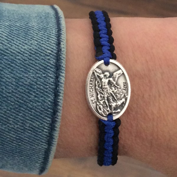 St Michael Medal Bracelet, Police Officer Gifts for Man and Women,Defend Police, Patron Saint Police, Protection Medal, Thin Blue Line