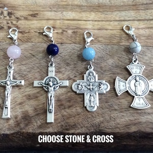 Rosary Marker Gemstone Bead, Zipper Pull, Saint Key Chain Clip,  Rosary Accessory, Zipper Charm, Place Marker, Catholic Bag Charm, Backpack