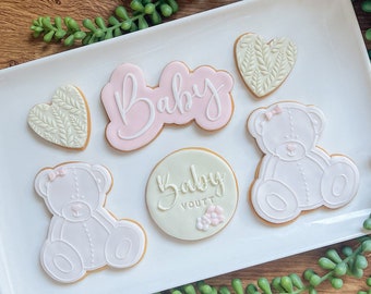 Teddy Bear new baby biscuits, pregnancy announcement , edible new baby gift,  baby shower biscuits, Vegan Gift