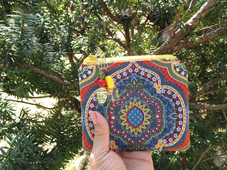 Coin Purse Small Flat Red Middle Eastern Style Zipper Pouch