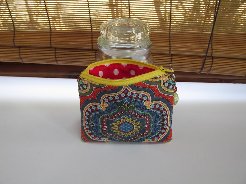 Coin Purse Small Flat Red Middle Eastern Style Zipper Pouch
