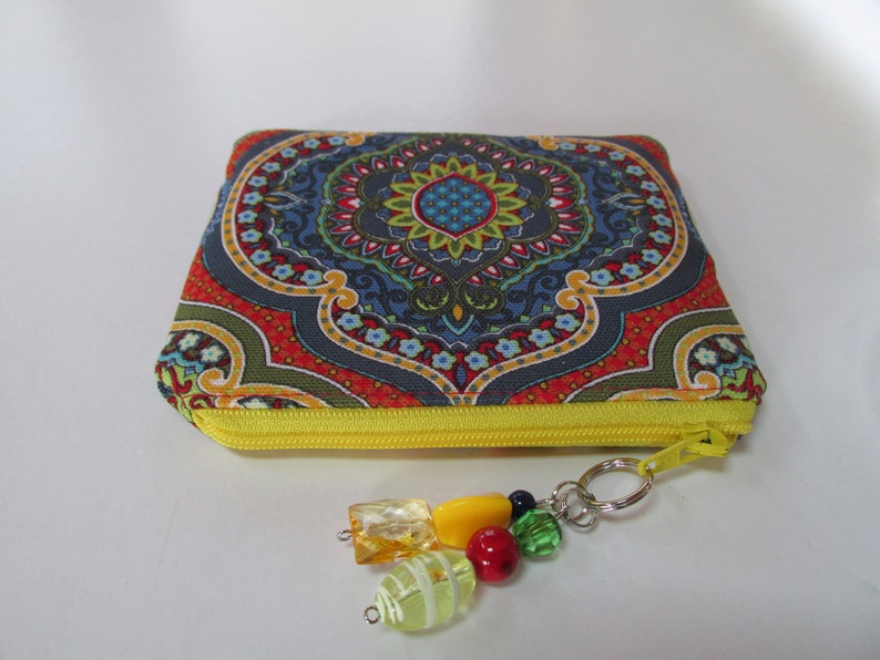 Coin Purse Small Flat Red Middle Eastern Style Zipper Pouch