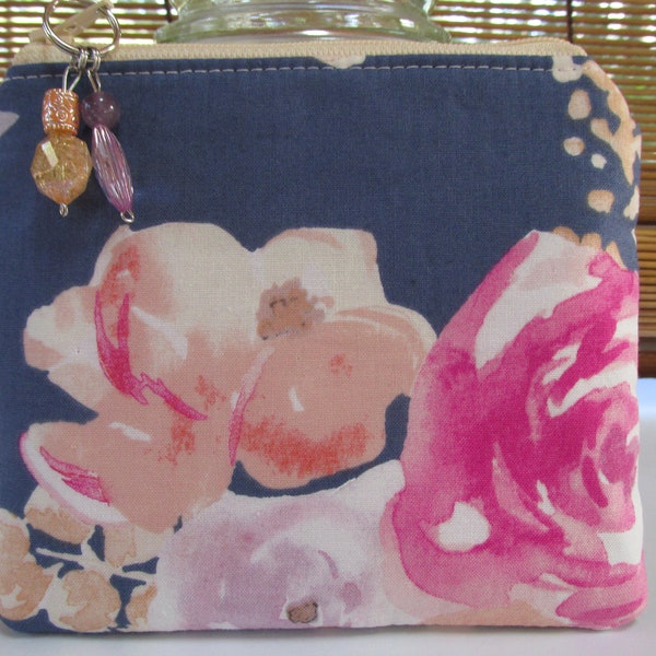 Small Flat Lavender Floral Zipper Pouch, Coin Purse