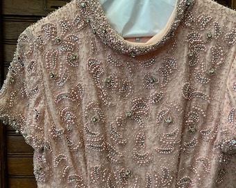 Seda cruda rosa pálido con cuentas de pedrería Vestido de fiesta formal