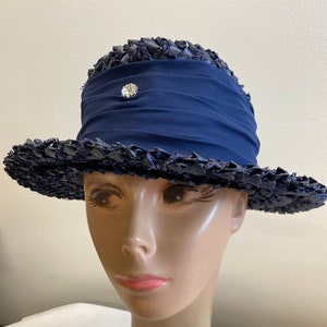 Navy Blue Woven Straw Summer Hat image 1