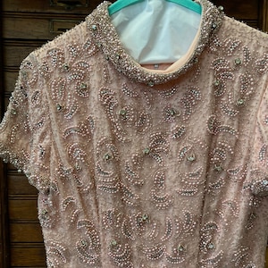 Pale Pink Raw Silk With Rhinestone Beading Formal Prom Dress