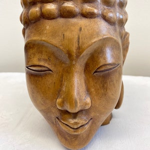 Peaceful Smiling Wooden Buddha Head