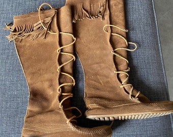 tall moccasin boots womens