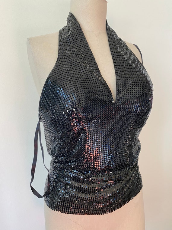 Black Mesh 1990's Halter Top - image 1