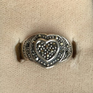 Heart Sterling Silver And Marcasite Ring Size 6