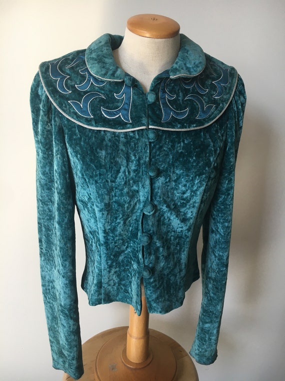 Lucie Linden Blue Velvet Shirt Size 38