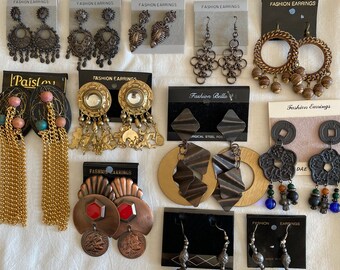 1990 Dangle Large Statement Pierced Earrings Lot Of 12