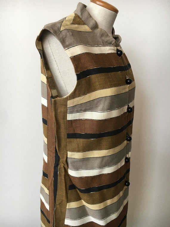 Brown Black And Beige Linen Striped Summer 1960's… - image 5