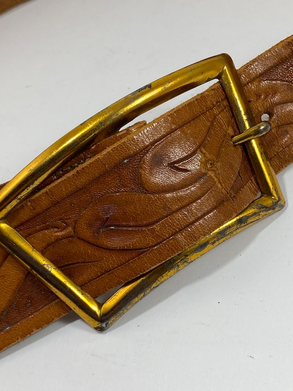 Hand Tooled Vintage Leather Belt - image 1