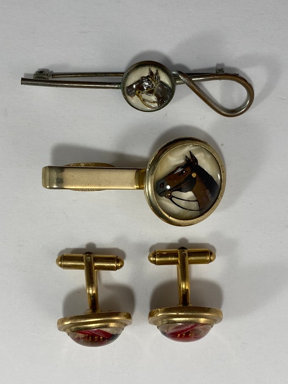 Vintage Horse Tie Clip or Fishhook Cufflinks, Rev… - image 1