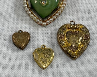 Heart Lockets Gold Filled Victorian Edwardian Brooches And Lockets Lot Of 4