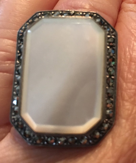 Sterling Silver Marcasite Mother Of Pearl Ring Siz