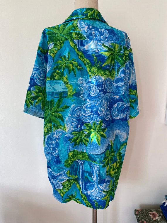 Kolekole Nylon Hawaiian Shirt Blue Hawaiian Luau … - image 5