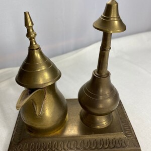 Brass Mid Eastern Miniature Oil Vessel And Rose Water Sprinkler Paperweight