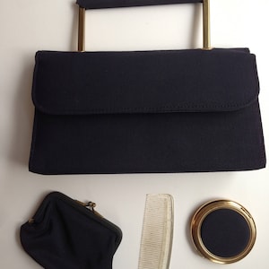 Black Sateen Clutch With Compact
