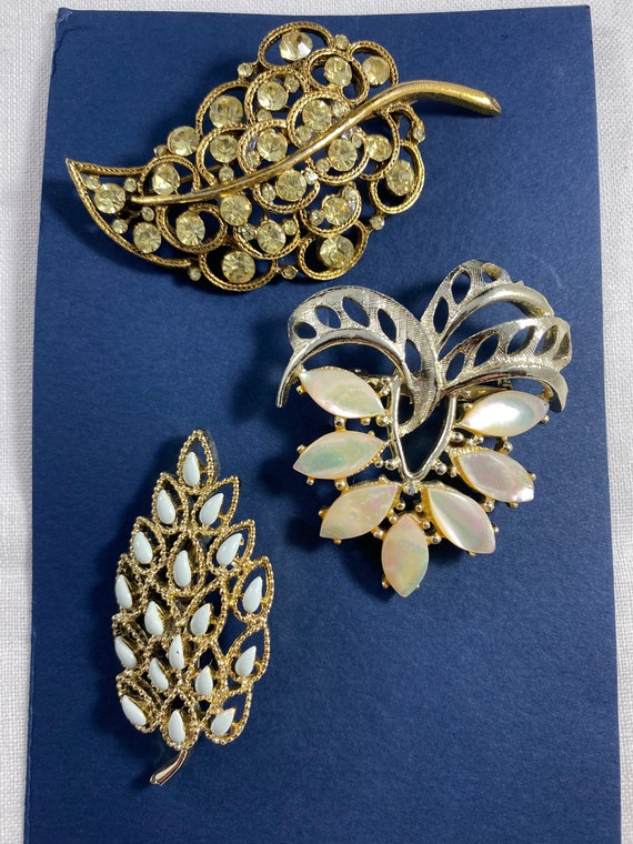 3 Gold Toned Leaf Brooches Bar Pins Gerry's