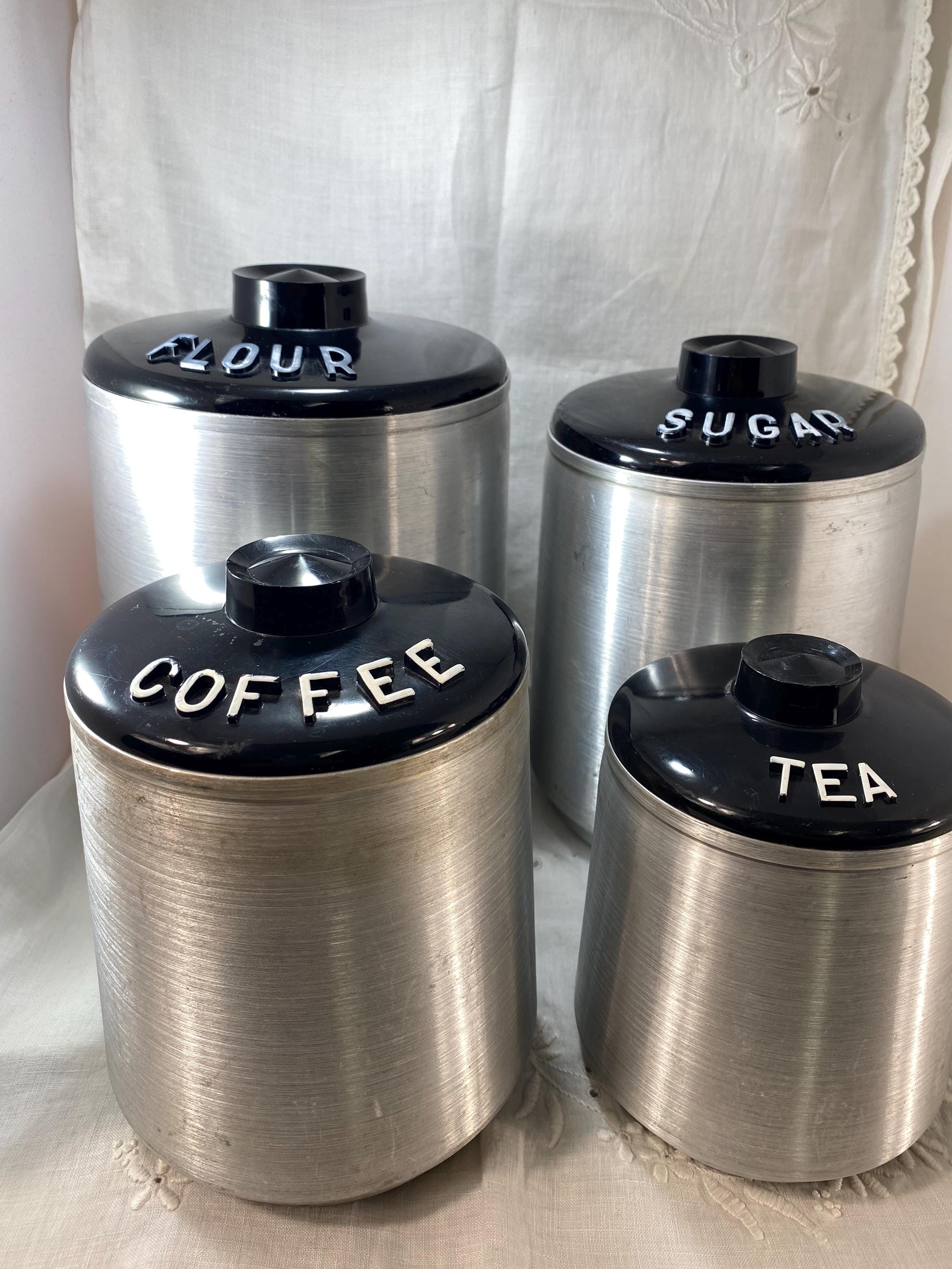 KROMEX coffee tea canister クロメックス Kromex Aluminum Canister Set (4) Tea Coffee Sugar Flour - Etsy