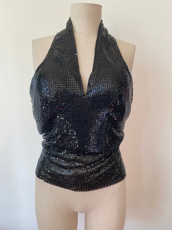 Black Mesh 1990's Halter Top - image 2