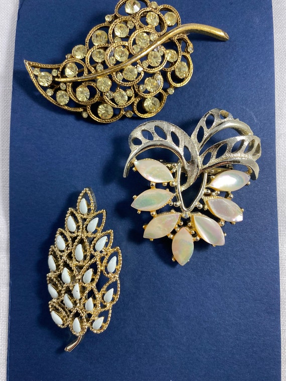 3 Gold Toned Leaf Brooches Bar Pins Gerry's - image 2